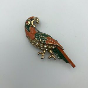 Vintage Parrot Rhinestone Enamel Brooch